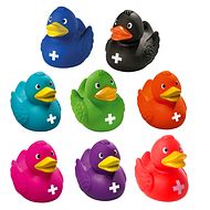 Rubber duck with swiss cross