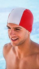 Men's fabric swimming cap long red-white